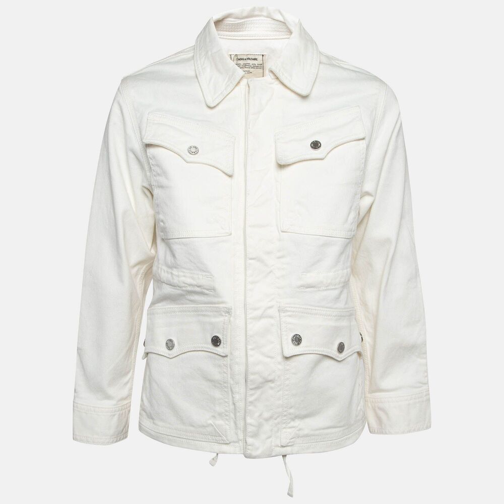 ZADIG & VOLTAIRE *Flawed* White Kimi Cotton Drill Button Up Denim Jacket Small